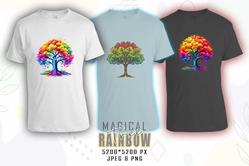 Colourful Rainbow Tree t-shirt design bundle with 20 designs – download instantly Retro Vintage Tees