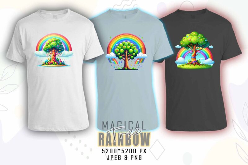 Magical Rainbow Tree t-shirt design bundle with 20 designs – download instantly Retro Vintage Illustration T-shirt Clipart Bundle