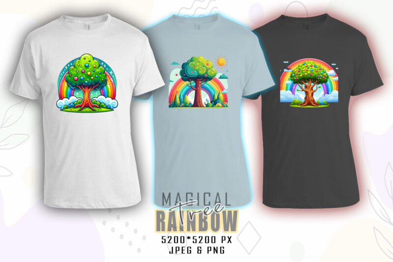 Colourful Rainbow Tree t-shirt design bundle with 20 designs – download instantly Retro Vintage Tees