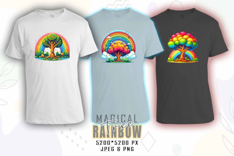 Retro Rainbow Tree t-shirt design bundle with 20 designs – download instantly Retro Vintage T-shirt Illustration Clipart Bundle