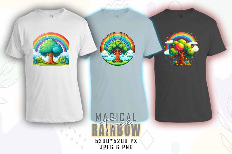 Magical Rainbow Tree t-shirt design bundle with 20 designs – download instantly Retro Vintage Illustration T-shirt Clipart Bundle