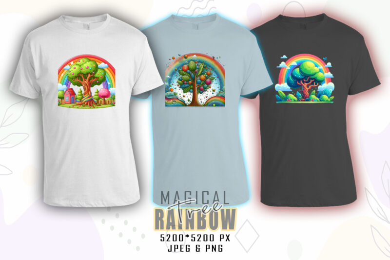 Colourful Rainbow Tree t-shirt design bundle with 20 designs – download instantly Retro Vintage Tees