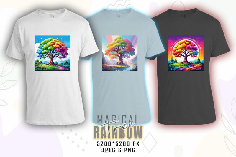 Colourful Rainbow Tree t-shirt design bundle with 20 png & jpeg designs – download instantly Retro Vintage T-shirt