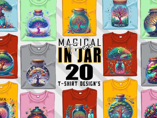 Colourful magical tree in a jar t-shirt design bundle with 20 designs – download instantly retro vintage t-shirt