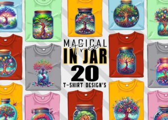 Retro Colourful Tree in a Jar t-shirt design bundle with 20 designs – download instantly Retro Vintage T-shirt Illustration Clipart Bundle