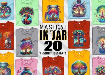 Vintage Magical Tree in a Jar t-shirt design bundle with 20 designs – download instantly Retro Vintage Illustration T-shirt Clipart