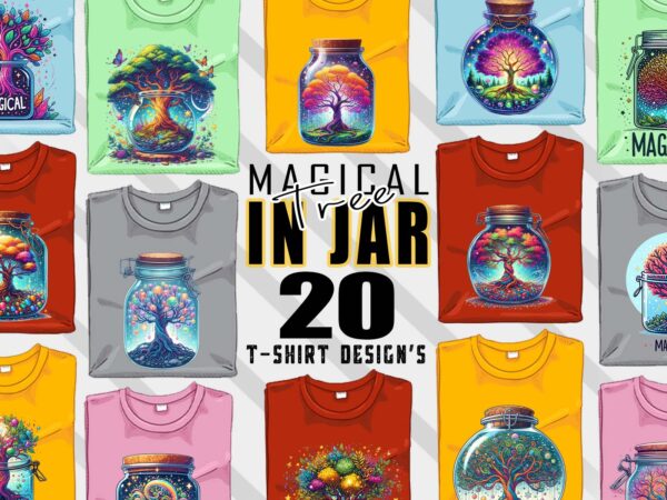 Retro colourful tree in a jar t-shirt design bundle with 20 designs – download instantly retro vintage t-shirt