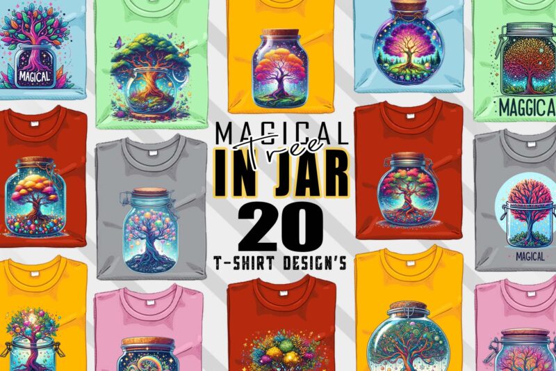 Retro Colourful Tree in a Jar t-shirt design bundle with 20 designs – download instantly Retro Vintage T-shirt