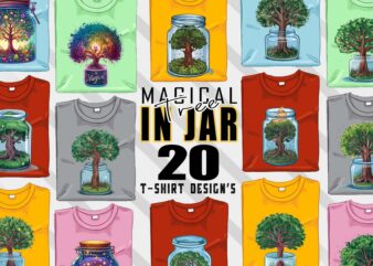 Vintage Magical Tree in a Jar t-shirt design bundle with 20 designs – download instantly Retro Vintage Illustration T-shirt