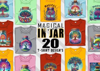 Magical Colourful Tree t-shirt design bundle with 20 designs – download instantly Retro Vintage Tee