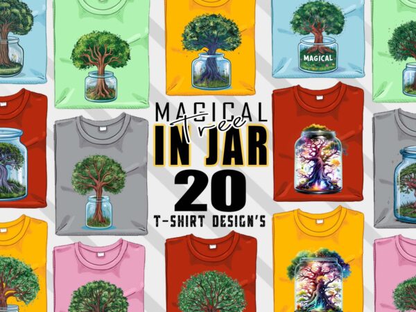 Watercolour colourful tree in a jar t-shirt design bundle with 20 designs – download instantly t-shirt