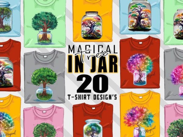 Retro colourful tree in a jar t-shirt design bundle with 20 designs – download instantly retro vintage t-shirt