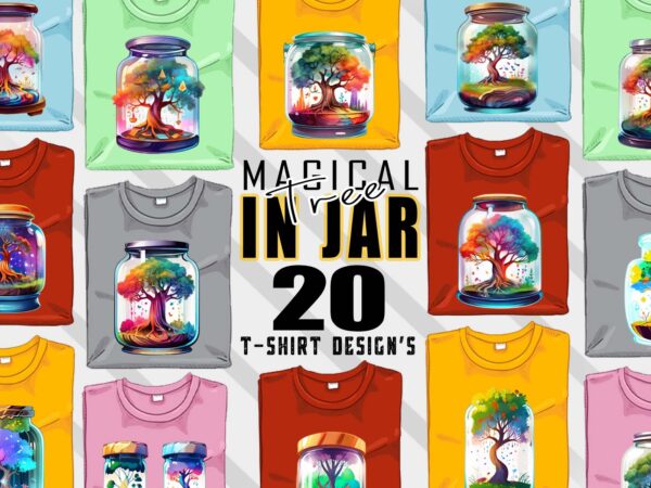 Vintage magical tree in a jar t-shirt design bundle with 20 designs – download instantly retro vintage illustration