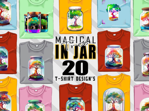 Watercolour colourful tree in a jar t-shirt design bundle with 20 designs – download instantly t-shirt