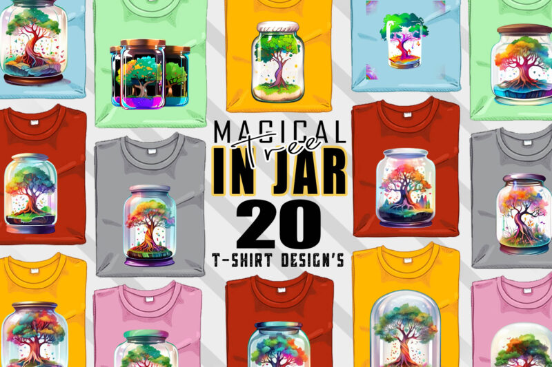 Watercolour Colourful Tree in a Jar t-shirt design bundle with 20 designs – download instantly T-Shirt