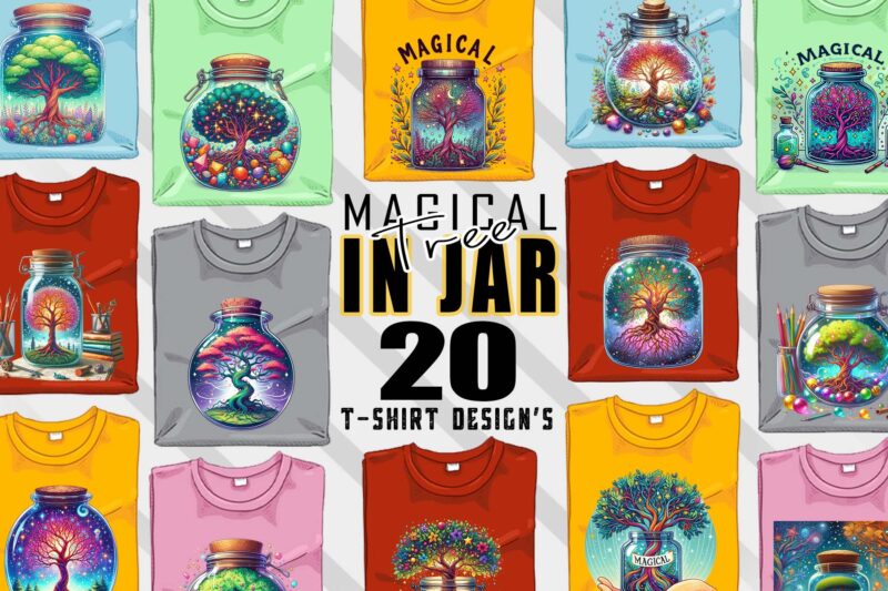 Magical Colourful Tree t-shirt design bundle with 20 designs – download instantly Retro Vintage Tee