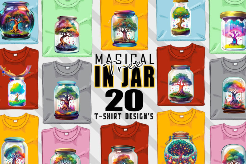 Magical Tree in a Jar t-shirt design bundle with 20 designs – download instantly Retro Vintage Tee