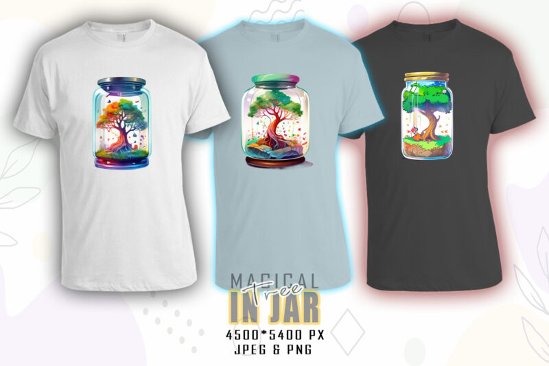 Watercolour Colourful Tree in a Jar t-shirt design bundle with 20 designs – download instantly T-Shirt