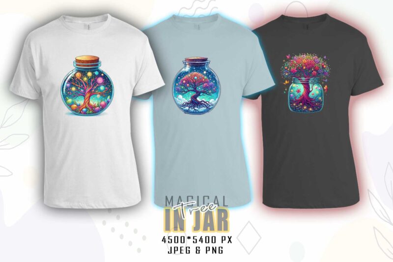 Vintage Magical Tree in a Jar t-shirt design bundle with 20 designs – download instantly Retro Vintage Illustration T-shirt Clipart