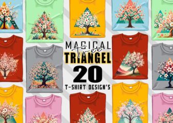 Colourful Triangle Tree t-shirt design bundle with 20 designs – download instantly Retro Vintage T-shirt Illustration Clipart Bundle