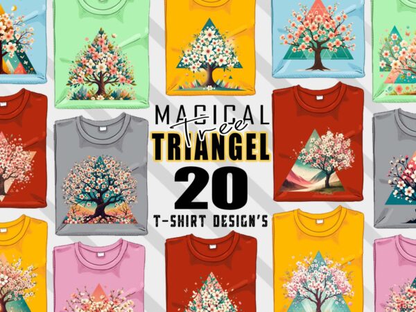 Colourful triangle tree t-shirt design bundle with 20 designs – download instantly retro vintage t-shirt illustration clipart bundle