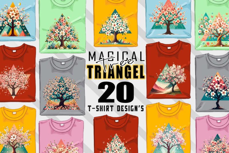 Colourful Triangle Tree t-shirt design bundle with 20 designs – download instantly Retro Vintage T-shirt Illustration Clipart Bundle