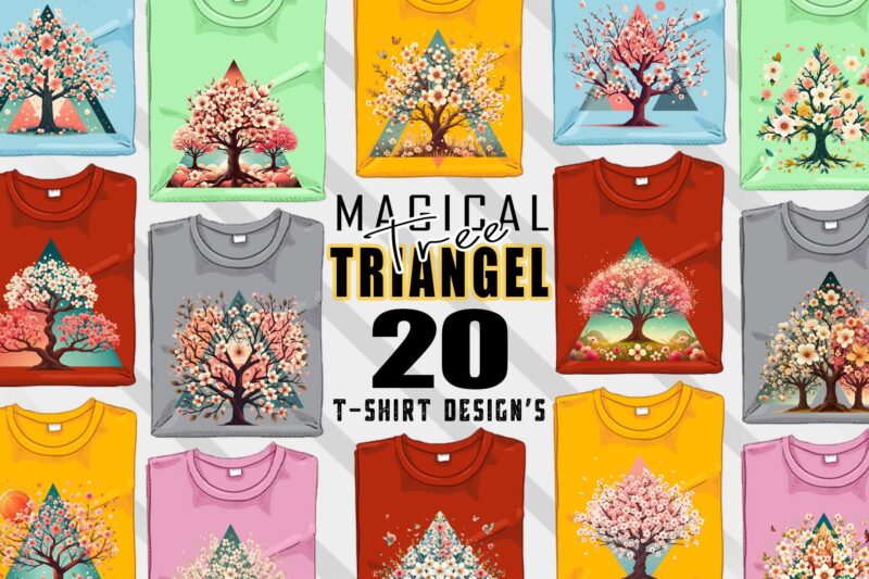 Retro Triangle Tree t-shirt design bundle with 20 designs – download instantly