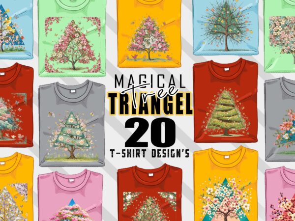 Magical triangle tree t-shirt design bundle with 20 designs – download instantly retro vintage illustration