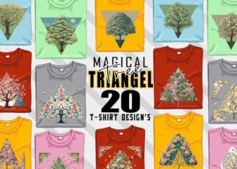 Watercolour Triangle Tree t-shirt design bundle with 20 designs – download instantly