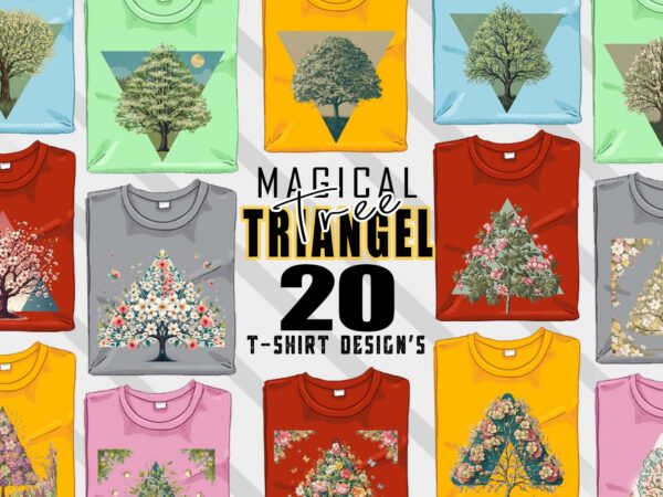 Watercolour triangle tree t-shirt design bundle with 20 designs – download instantly