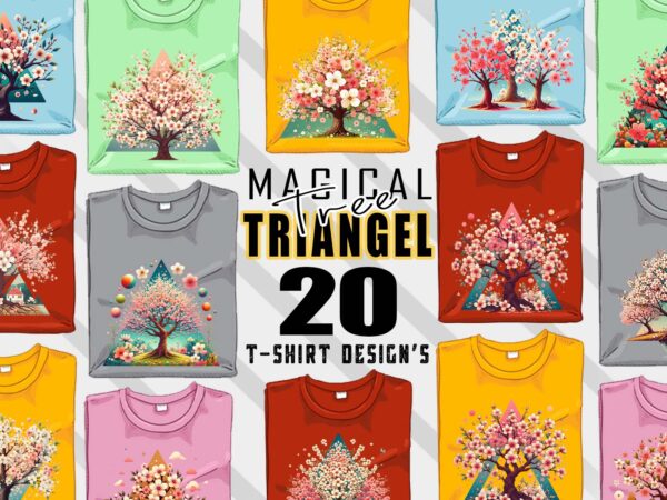 Abstract colourful triangle tree t-shirt design bundle with 20 png & jpeg designs – download instantly retro vintage t-shirt