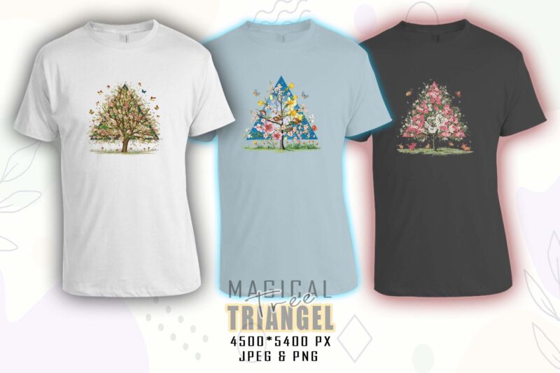 Magical Triangle Tree t-shirt design bundle with 20 designs – download instantly Retro Vintage Illustration