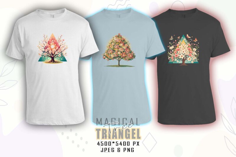 Magical Triangle Tree t-shirt design bundle with 20 designs – download instantly Retro Vintage Illustration