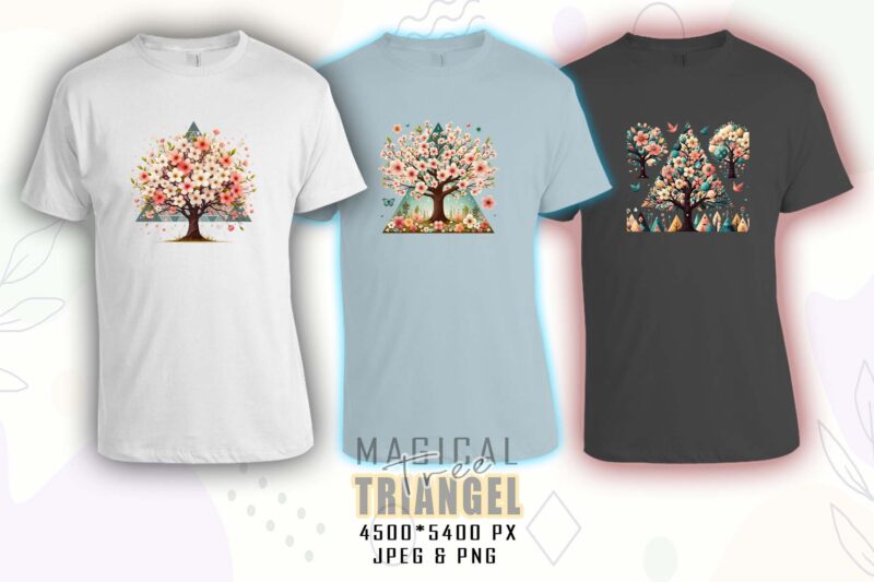 Colourful Triangle Tree t-shirt design bundle with 20 designs – download instantly Retro Vintage T-shirt Illustration Clipart Bundle