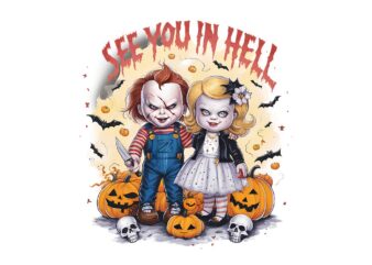 See You In Hell Horror Movie Characters PNG t shirt template vector