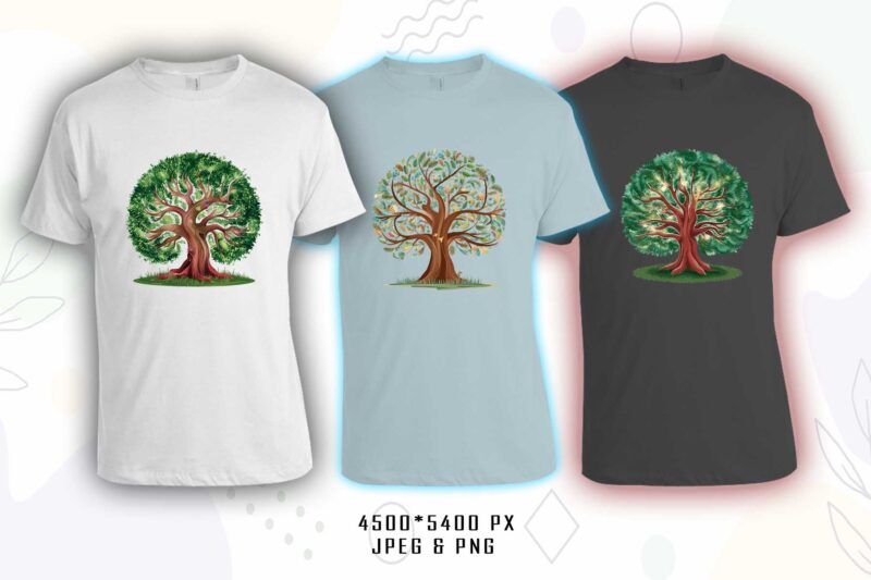 Abstract Colourful Magical Tree t-shirt design bundle with 20 png & jpeg designs – download instantly Retro Vintage T-shirt Design