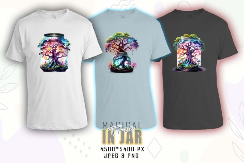 Magical Tree in a Jar t-shirt design bundle with 20 designs – download instantly Retro Vintage Tee