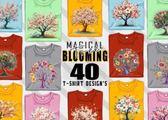 Retro Blooming Tree t-shirt design bundle with 40 designs – download instantly Retro Vintage T-shirt Illustration Clipart Bundle