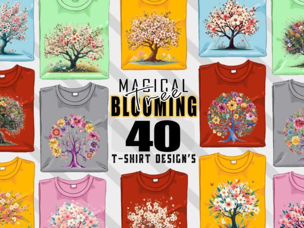 Retro blooming tree t-shirt design bundle with 40 designs – download instantly retro vintage t-shirt illustration clipart bundle