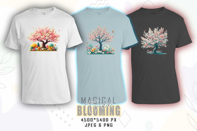 Retro Blooming Tree t-shirt design bundle with 40 designs – download instantly Retro Vintage T-shirt Illustration Clipart Bundle