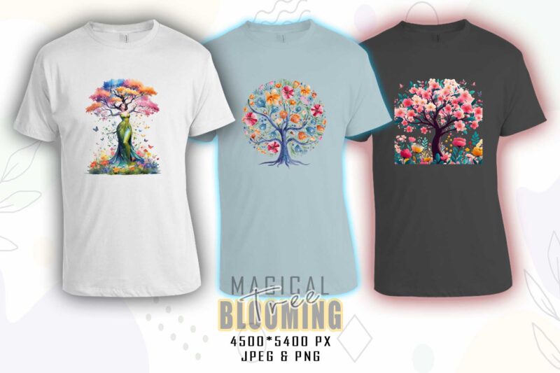 Retro Blooming Tree t-shirt design bundle with 40 designs – download instantly Retro Vintage T-shirt Illustration Clipart Bundle