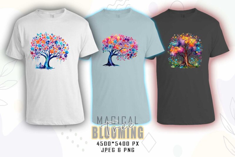 Retro Blooming Tree t-shirt design bundle with 40 designs – download instantly Retro Vintage T-shirt Illustration Clipart Bundle