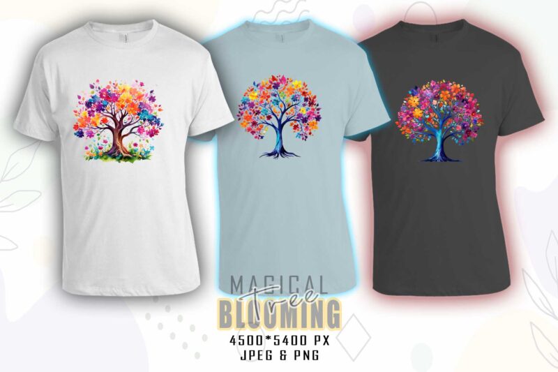 Retro Blooming Tree t-shirt design bundle with 40 designs – download instantly Retro Vintage T-shirt Illustration Clipart Bundle