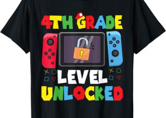 4th Grade Level Unlocked Back to School First Day Gamer Boys T-Shirt