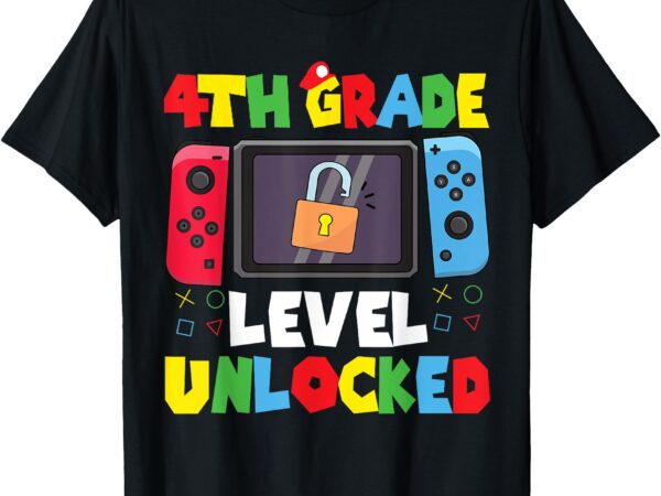 4th grade level unlocked back to school first day gamer boys t-shirt