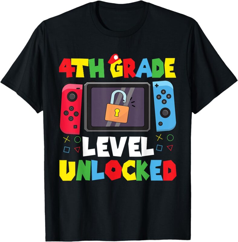 4th Grade Level Unlocked Back to School First Day Gamer Boys T-Shirt