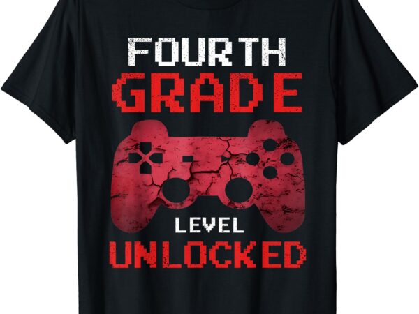 4th grade level unlocked gamer first day of school boys kids t-shirt