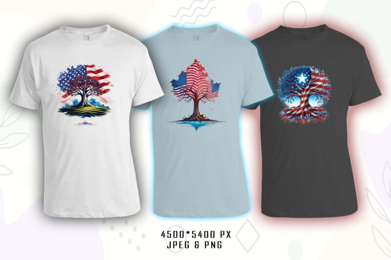 Retro American Flag Printed Tree t-shirt design bundle with 20 png & jpeg designs – download instantly vintage car T-shirt Design