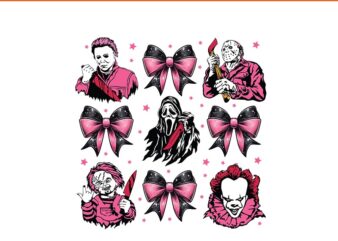 Coquette Bow Horror Movie Characters Halloween PNG t shirt vector file