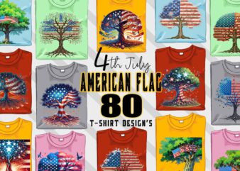 Retro American Flag Printed Tree t-shirt design bundle with 80 png & jpeg designs